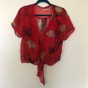 Urban Outfitters Kimchi Blue/ Red Floral Blouse